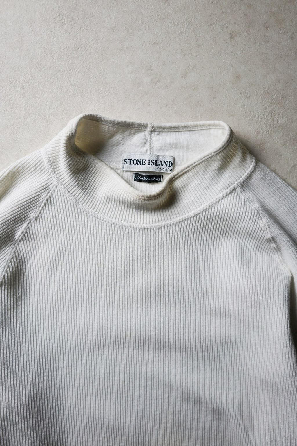 Stone Island White Ribbed Mockneck