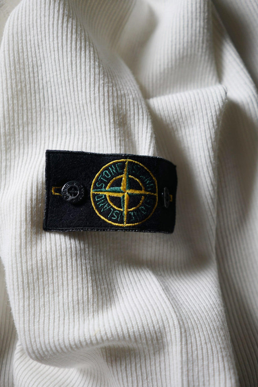 Stone Island White Ribbed Mockneck